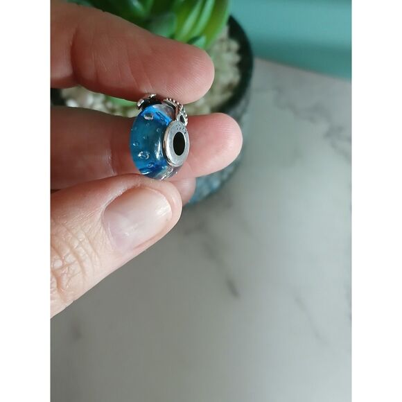 Blue Murano Glass Seashell & Starfish Charm S925 Sterling Silver Universal Fit - Picture 6 of 10